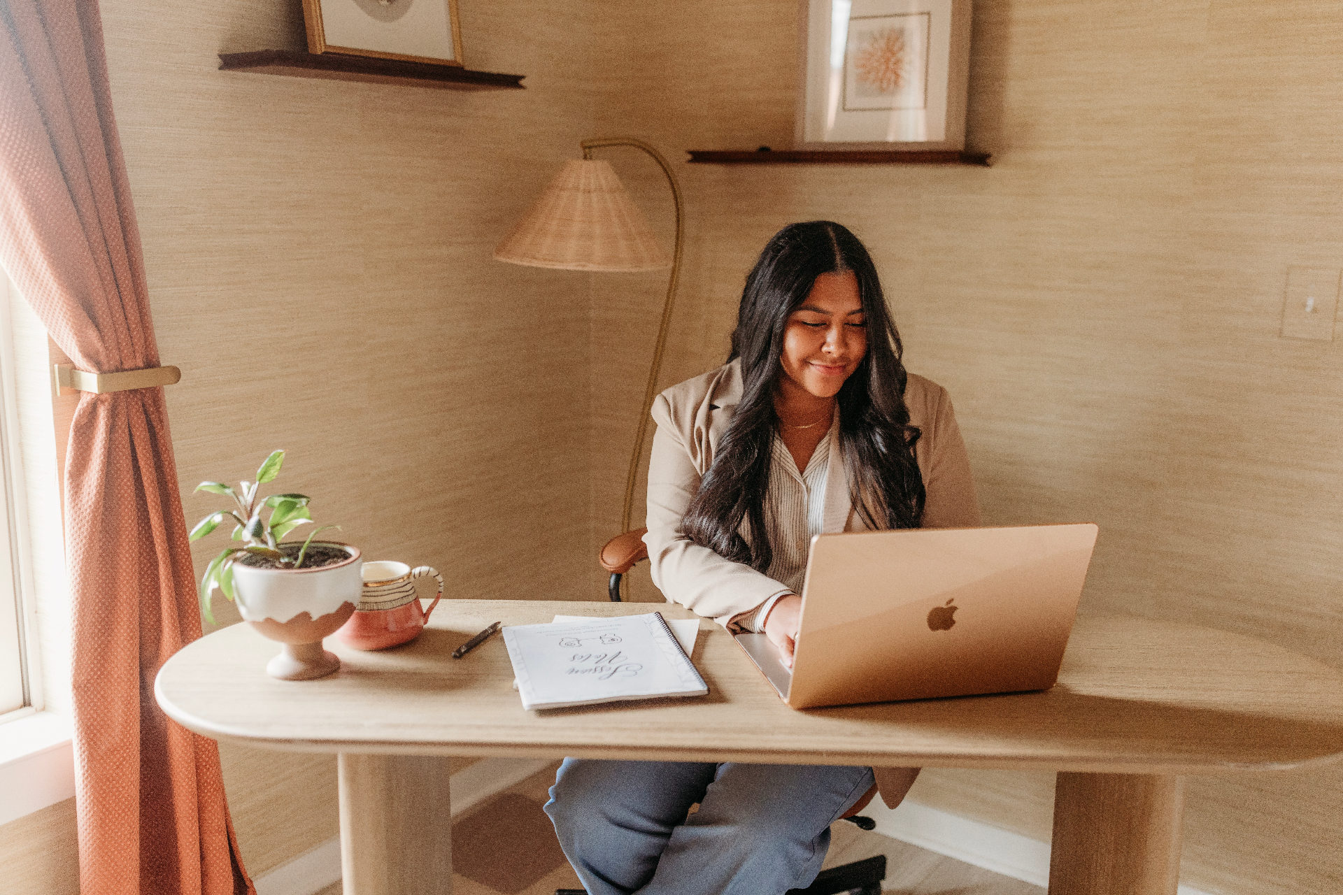 Warm therapy office with soft natural light and plants